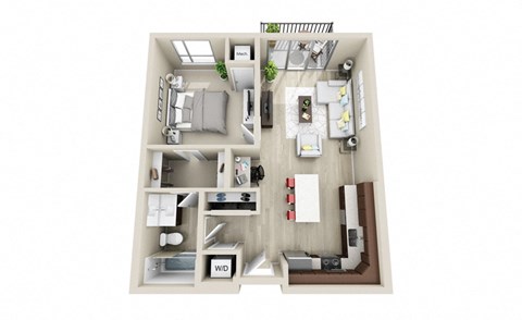 Floor plan for 1 bed, 1 bath, 726 sqft